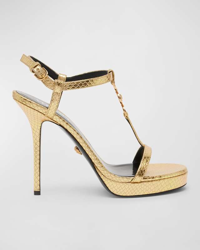 Medusa Metallic T-Strap Platform Sandals